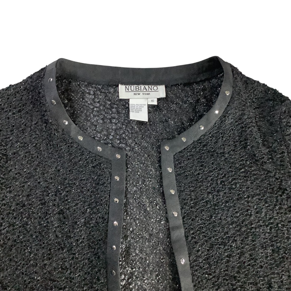 Nubiano Cardigan Women 16‎ Black Studded Open Front Church Whimsgoth Bell Sleeve - Picture 16 of 16